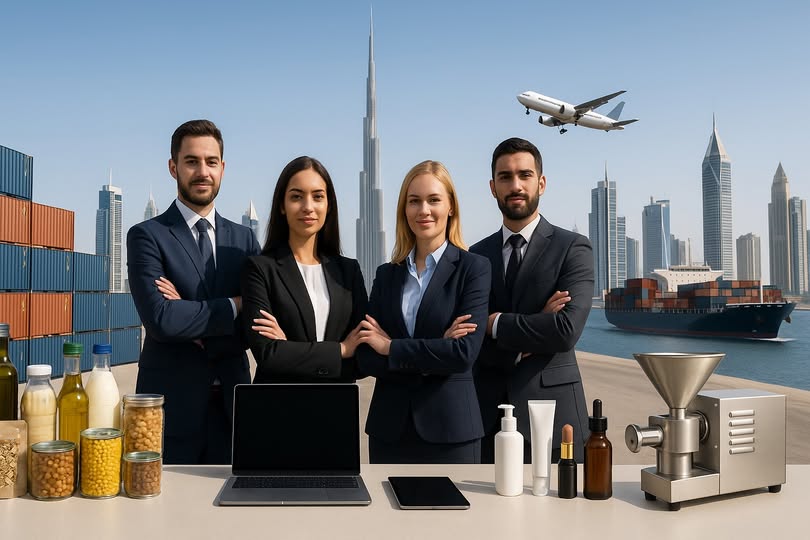 Oasis Star General Trading Company in Dubai with global B2B product offerings and Dubai skyline in background.